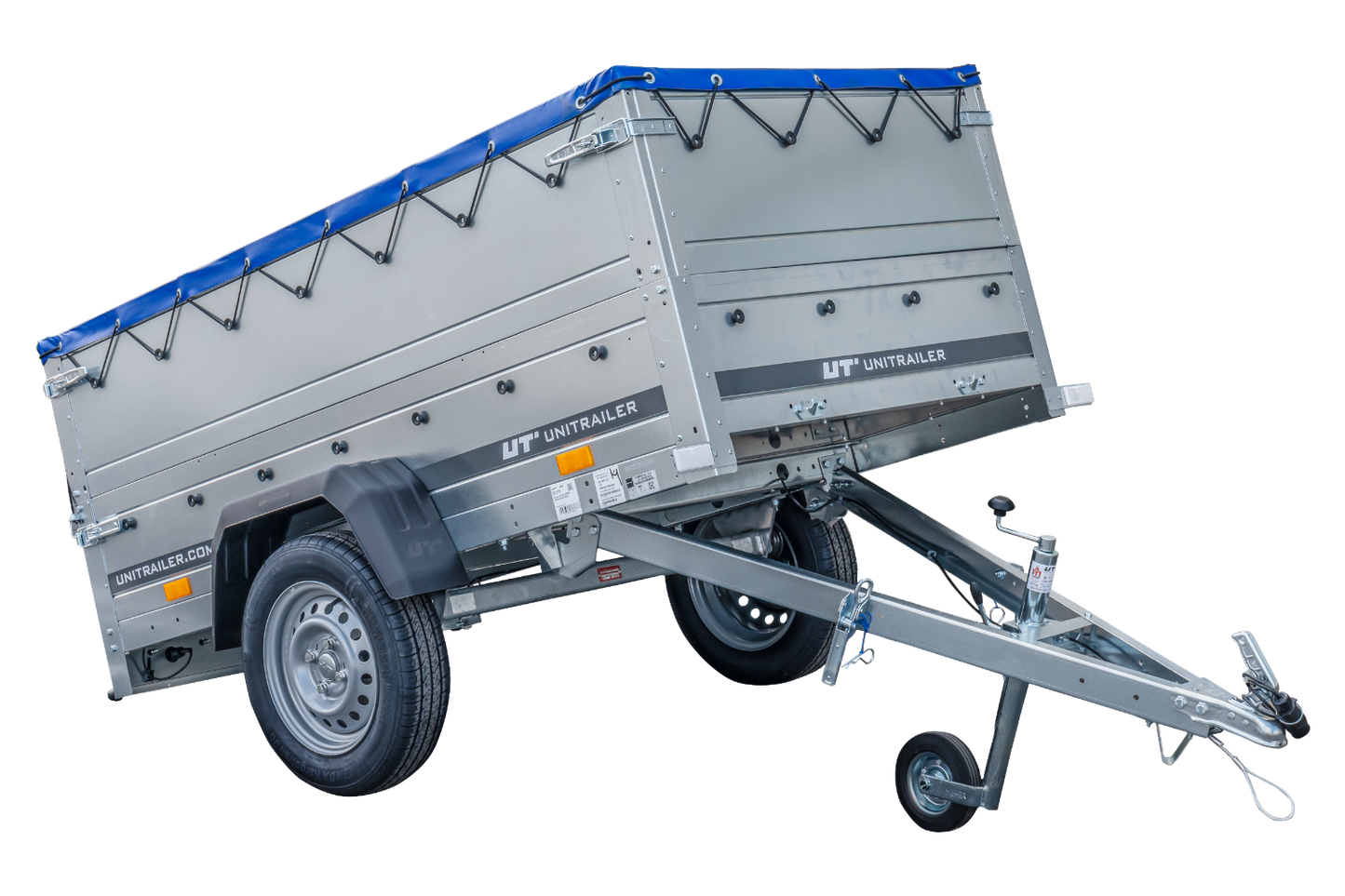 Remolque basculante para coche GARDEN TRAILER 200 KIPP con paredes laterales adicionales, rueda de apoyo y lona plana