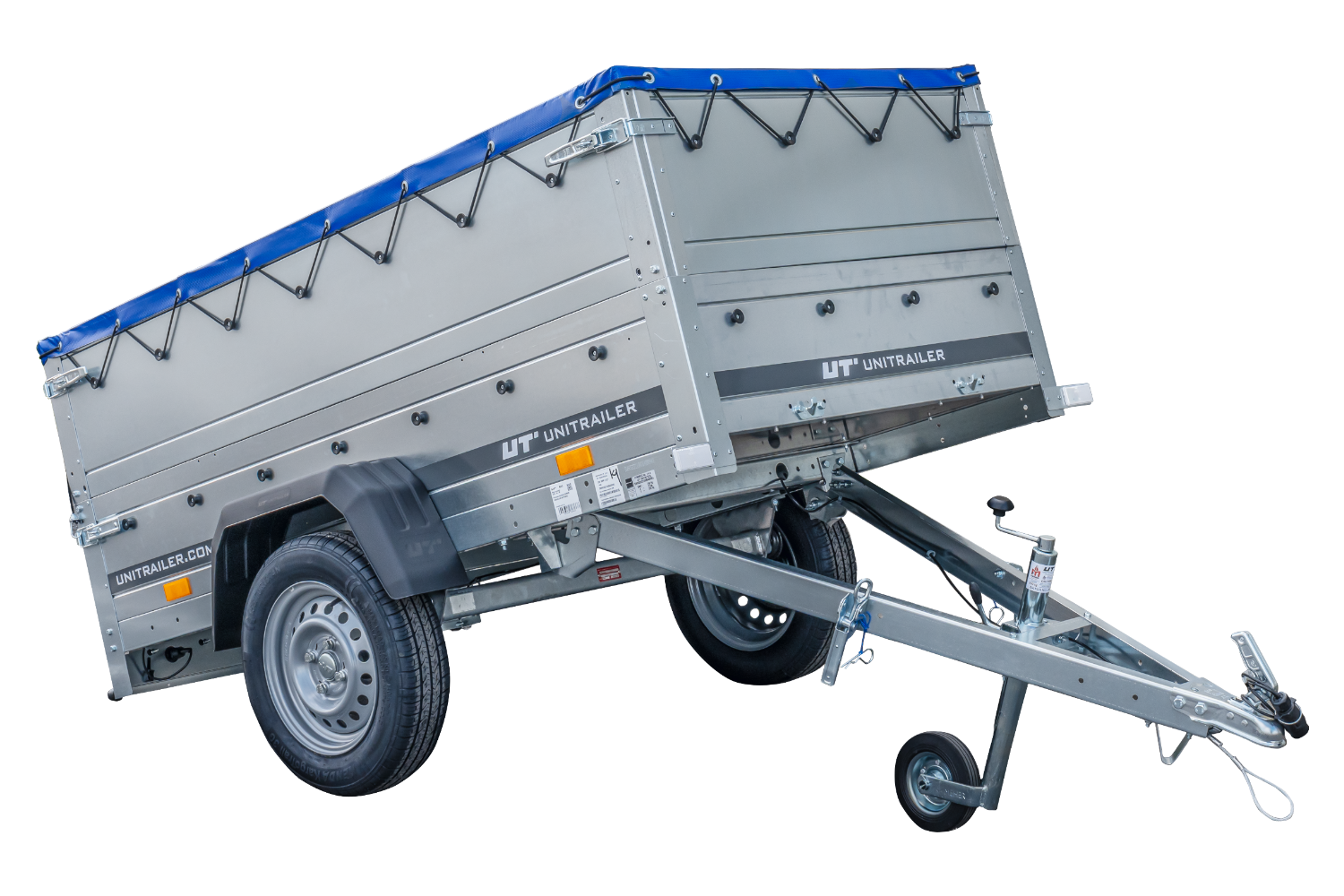 Remolque basculante para coche GARDEN TRAILER 200 KIPP con paredes laterales adicionales, rueda de apoyo y lona plana