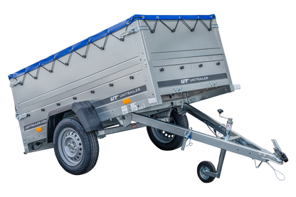 Remolque basculante para coche GARDEN TRAILER 200 KIPP con paredes laterales adicionales, rueda de apoyo y lona plana