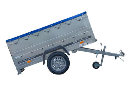 Remolque basculante para coche GARDEN TRAILER 200 KIPP con paredes laterales adicionales, rueda de apoyo y lona plana