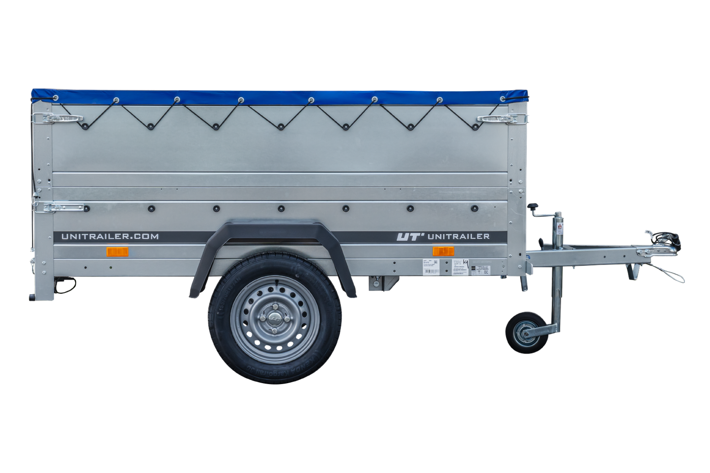 Remolque basculante para coche GARDEN TRAILER 200 KIPP con paredes laterales adicionales, rueda de apoyo y lona plana