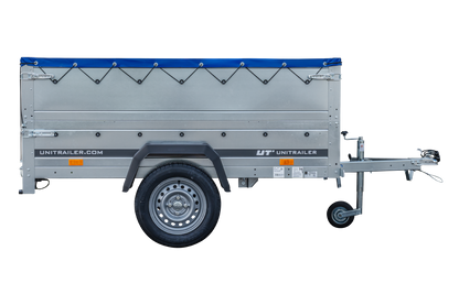 Remolque basculante para coche GARDEN TRAILER 200 KIPP con paredes laterales adicionales, rueda de apoyo y lona plana
