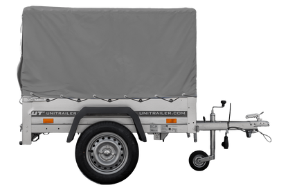 Remolque Basculante 750 kg Garden Trailer 150 KIPP 150x106 cm [con lona alta, estructura alta y rueda de apoyo]