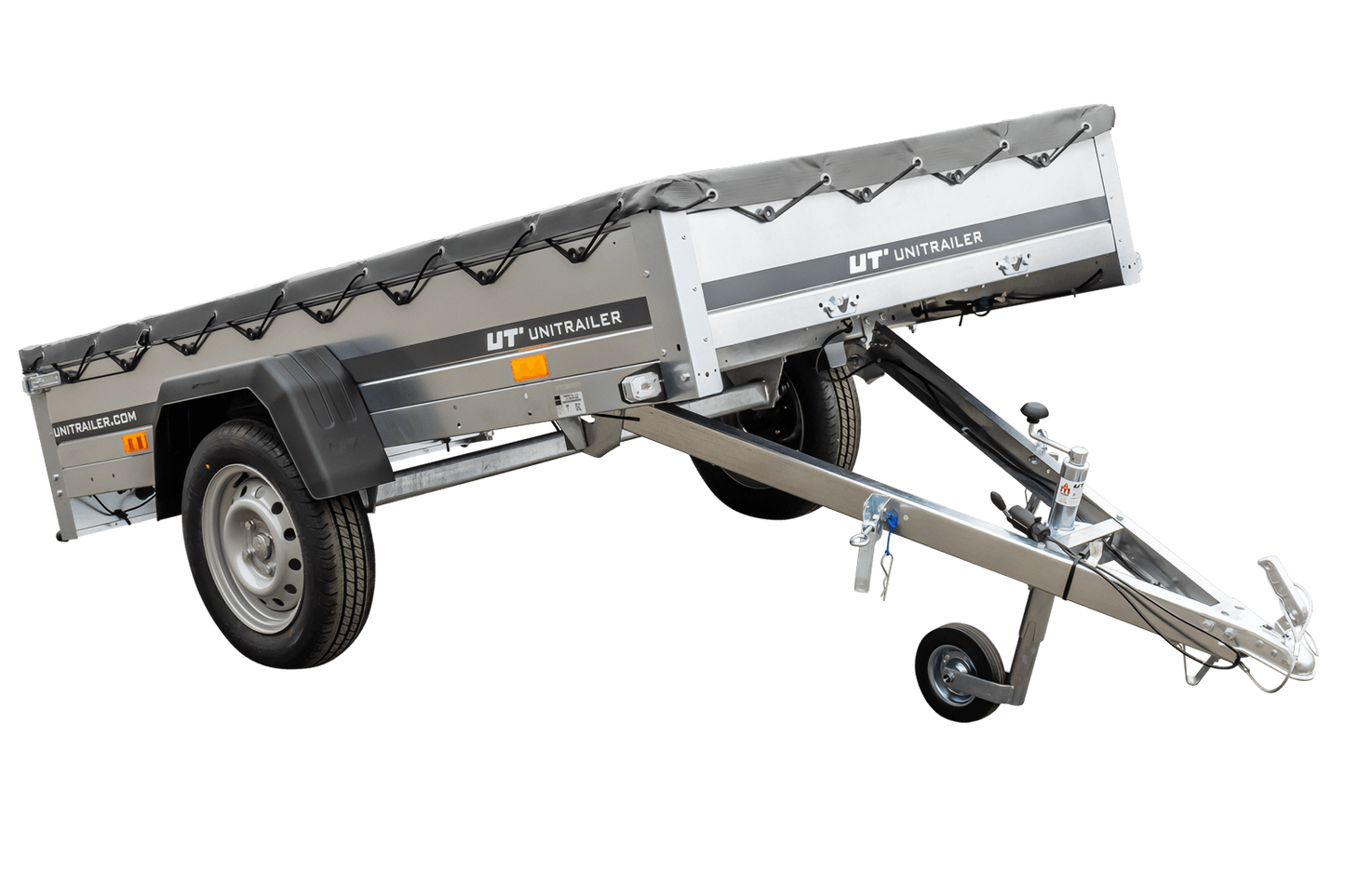 Remolque basculante Garden Trailer 230 KIPP [230 cm x 125 cm] con lona plana, rueda de apoyo y soporte para lona
