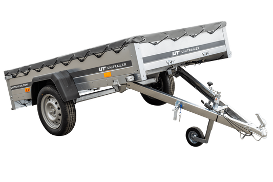 Remolque basculante Garden Trailer 230 KIPP [230 cm x 125 cm] con lona plana, rueda de apoyo y soporte para lona