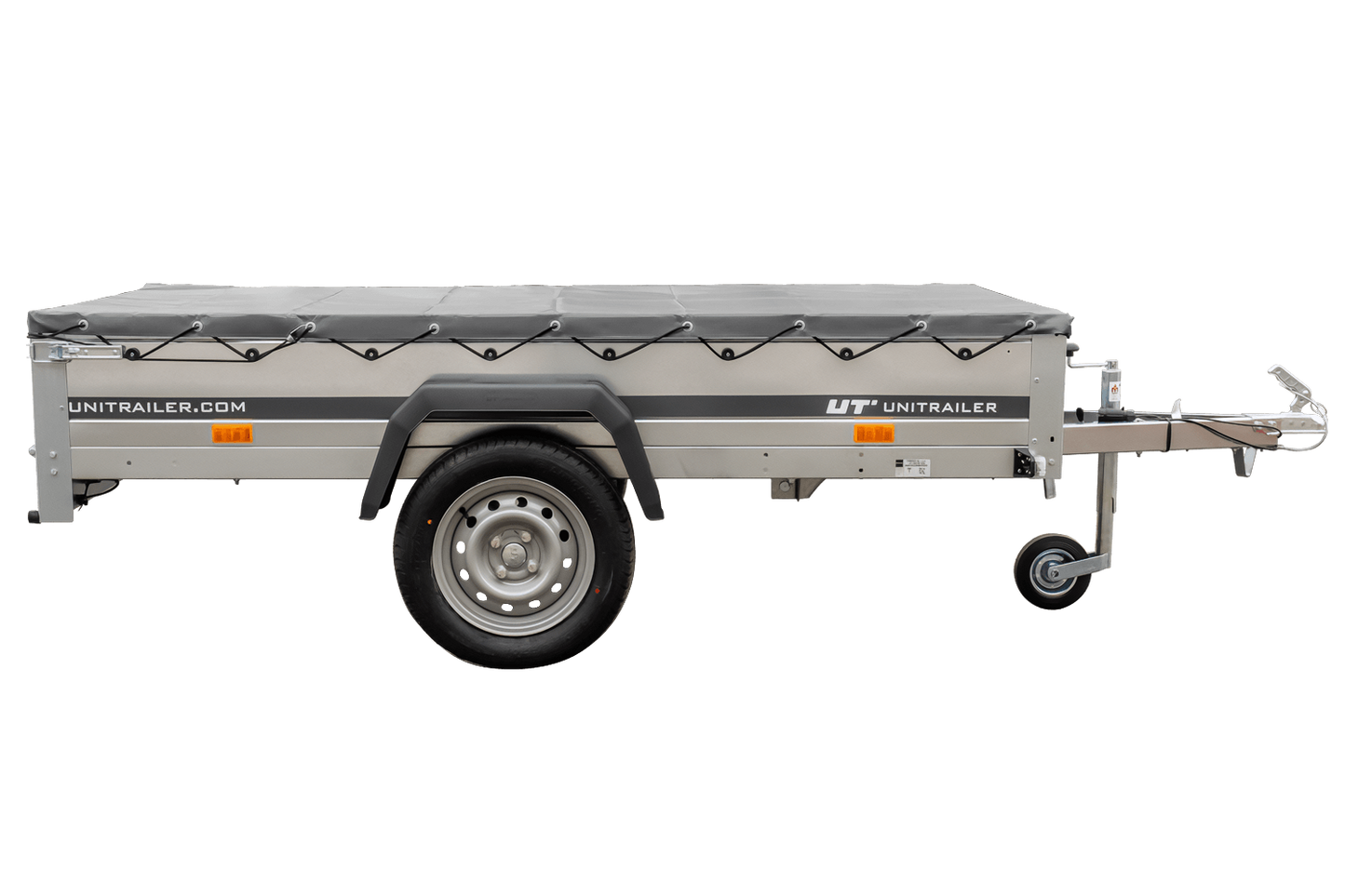 Remolque basculante Garden Trailer 230 KIPP [230 cm x 125 cm] con lona plana, rueda de apoyo y soporte para lona