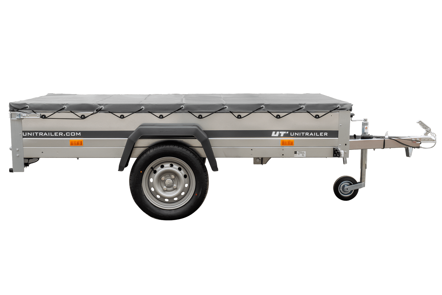 Remolque basculante Garden Trailer 230 KIPP [230 cm x 125 cm] con lona plana, rueda de apoyo y soporte para lona