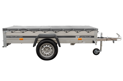 Remolque basculante Garden Trailer 230 KIPP [230 cm x 125 cm] con lona plana, rueda de apoyo y soporte para lona