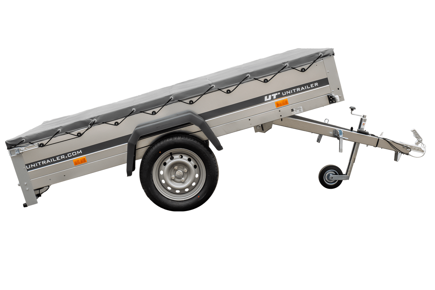 Remolque basculante Garden Trailer 230 KIPP [230 cm x 125 cm] con lona plana, rueda de apoyo y soporte para lona