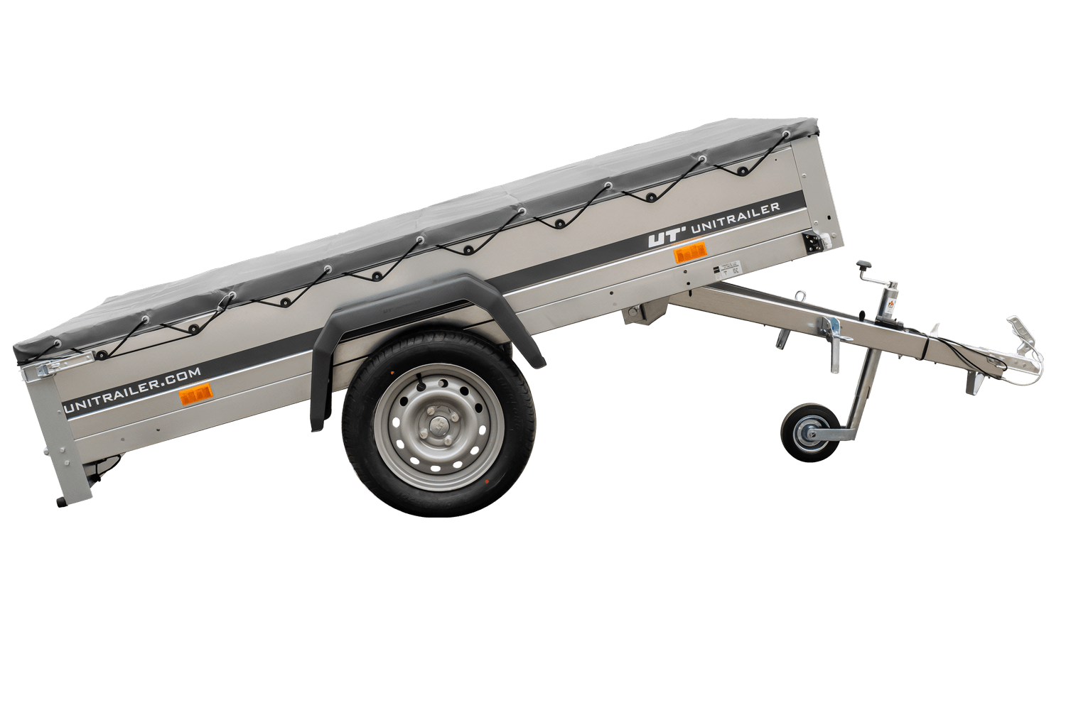 Remolque basculante Garden Trailer 230 KIPP [230 cm x 125 cm] con lona plana, rueda de apoyo y soporte para lona