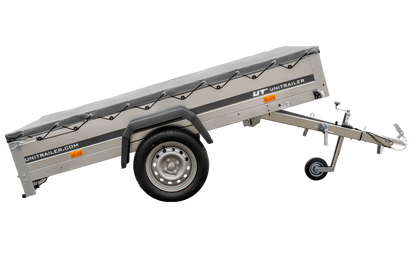 Remolque basculante Garden Trailer 230 KIPP [230 cm x 125 cm] con lona plana, rueda de apoyo y soporte para lona