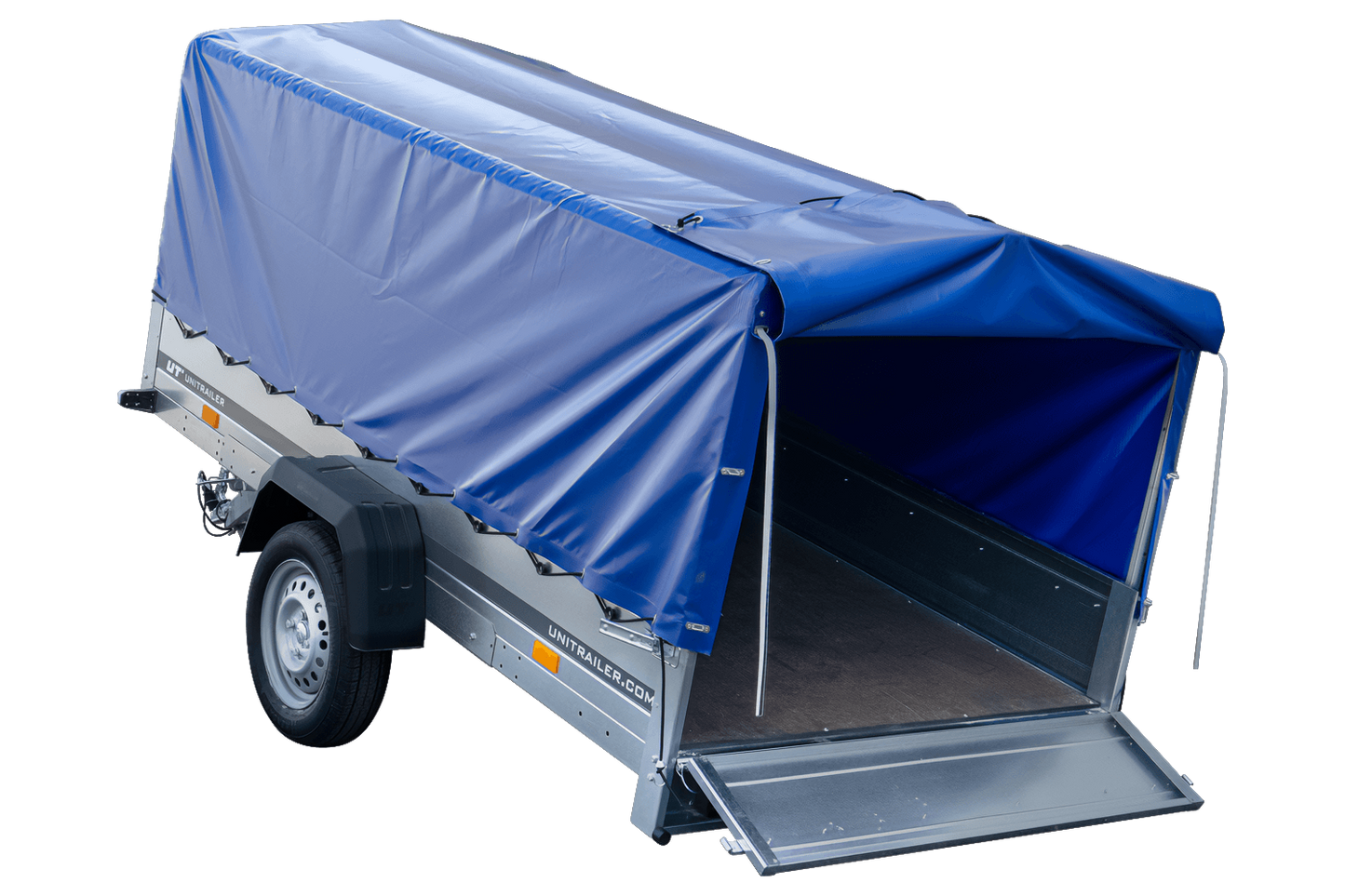 Remolque largo para coche GARDEN TRAILER 264 BASCULANTE con lona alta, estructura y rueda de apoyo