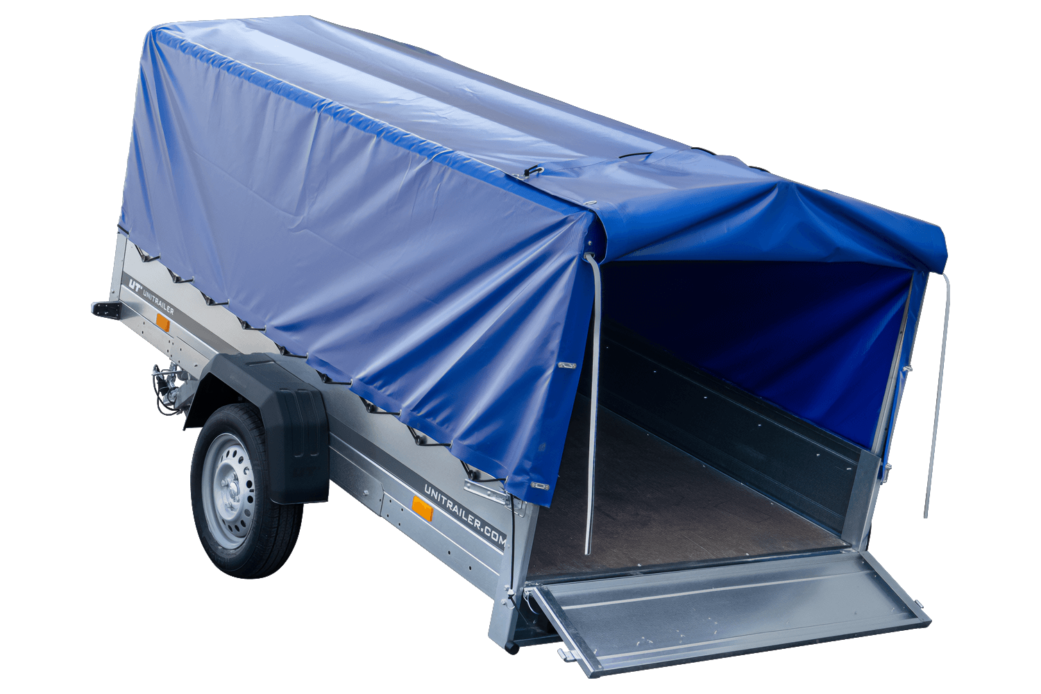 Remolque largo para coche GARDEN TRAILER 264 BASCULANTE con lona alta, estructura y rueda de apoyo