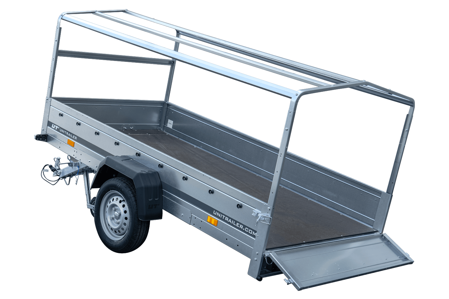 Remolque largo para coche GARDEN TRAILER 264 BASCULANTE con lona alta, estructura y rueda de apoyo