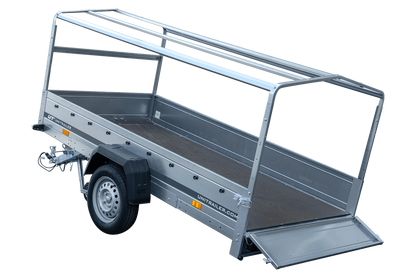 Remolque largo para coche GARDEN TRAILER 264 BASCULANTE con lona alta, estructura y rueda de apoyo