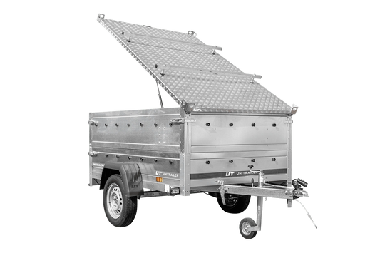 Remolque ligero con muelles 200x125 UNITRAILER GARDEN 201/R BASCULANTE con laterales BIS y cubierta de aluminio