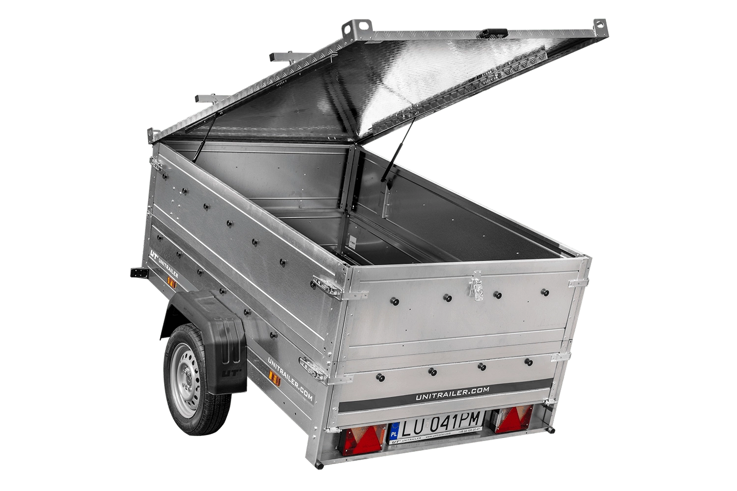 Remolque ligero con muelles 200x125 UNITRAILER GARDEN 201/R BASCULANTE con laterales BIS y cubierta de aluminio