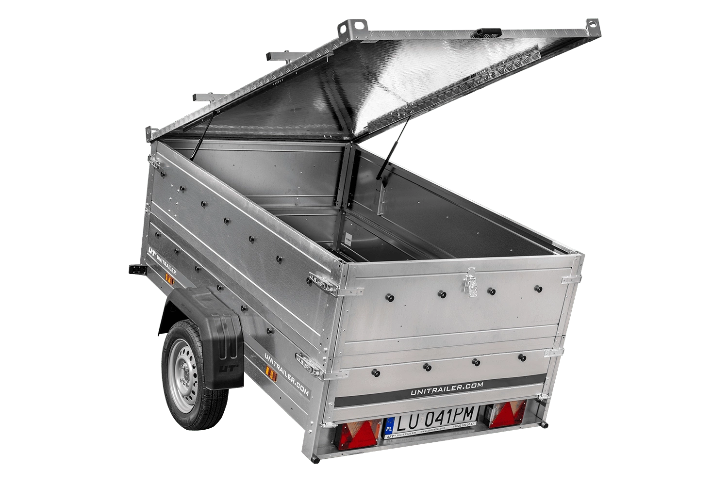 Remolque ligero con muelles 200x125 UNITRAILER GARDEN 201/R BASCULANTE con laterales BIS y cubierta de aluminio