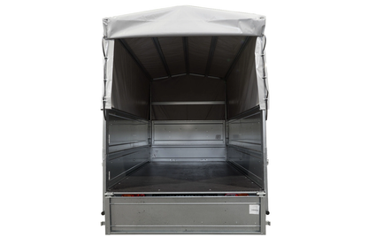 Remolque ligero sobre muelles 264x125 UNITRAILER GARDEN 264/R BASCULANTE con laterales BIS, marco H-800 y lona gris