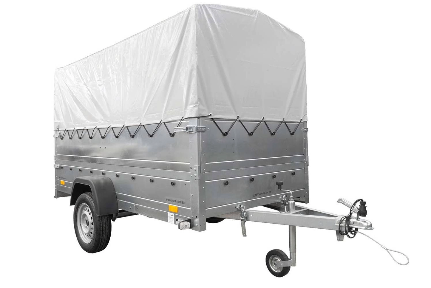 Remolque ligero sobre muelles 264x125 UNITRAILER GARDEN 264/R BASCULANTE con laterales BIS, marco H-800 y lona gris