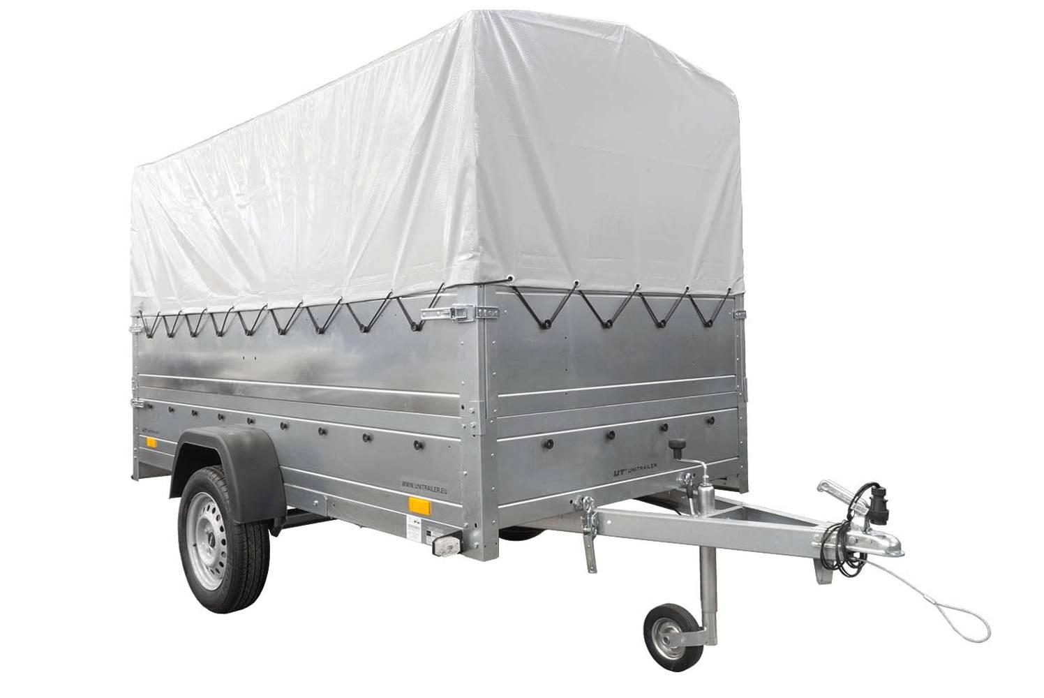 Remolque ligero sobre muelles 264x125 UNITRAILER GARDEN 264/R BASCULANTE con laterales BIS, marco H-800 y lona gris