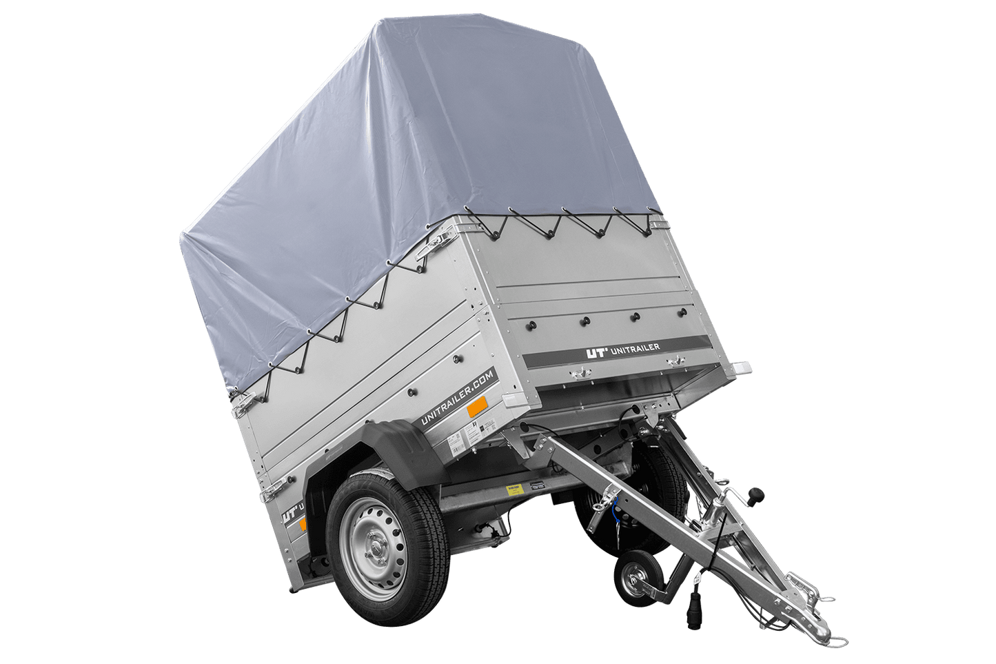 Remolque basculante sin freno GARDEN TRAILER 150 KIPP con laterales adicionales, rueda de apoyo, lona alta y estructura