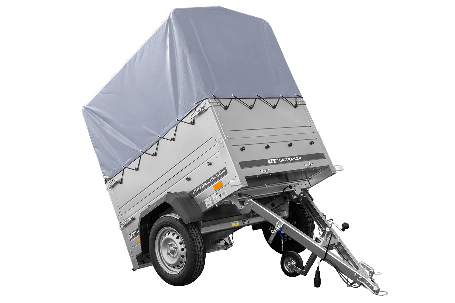 Remolque basculante sin freno GARDEN TRAILER 150 KIPP con laterales adicionales, rueda de apoyo, lona alta y estructura