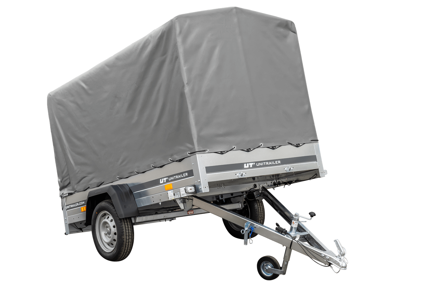 Remolque de coche 230x125 Garden Trailer 230 KIPP Unitrailer 750 kg con rueda de apoyo, lona de 110 cm de altura y estructura alta