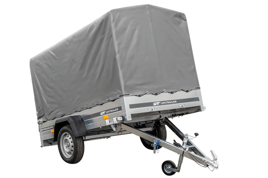 Remolque de coche 230x125 Garden Trailer 230 KIPP Unitrailer 750 kg con rueda de apoyo, lona de 110 cm de altura y estructura alta