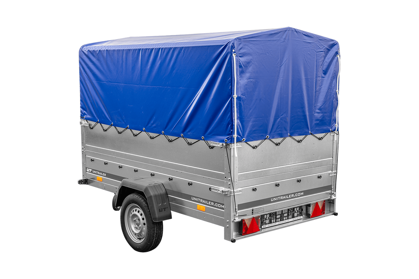 Remolque para coche 230x125 UNITRAILER GARDEN 230 FD con laterales BIS, estructura H-800 y lona azul