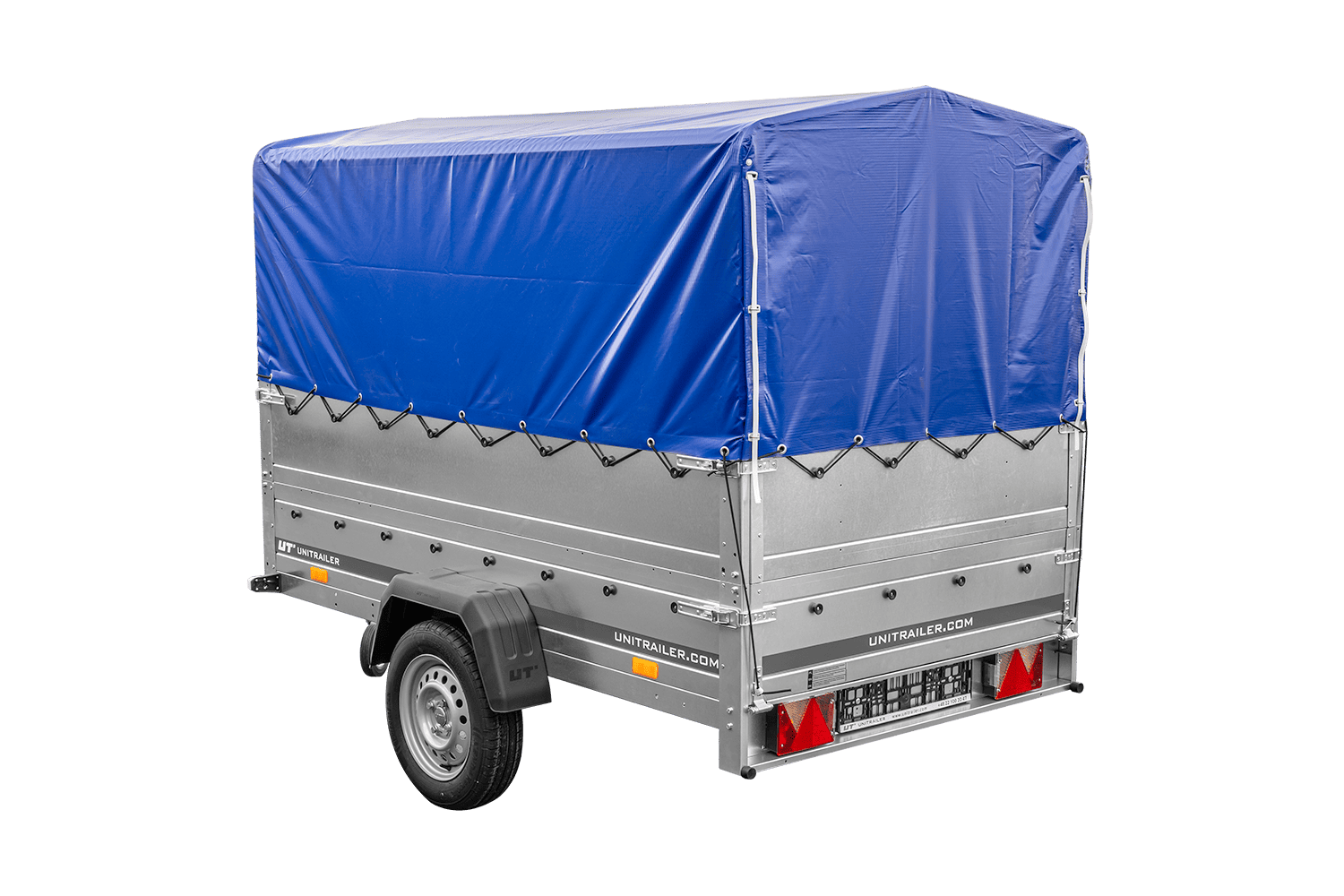 Remolque para coche 230x125 UNITRAILER GARDEN 230 FD con laterales BIS, estructura H-800 y lona azul