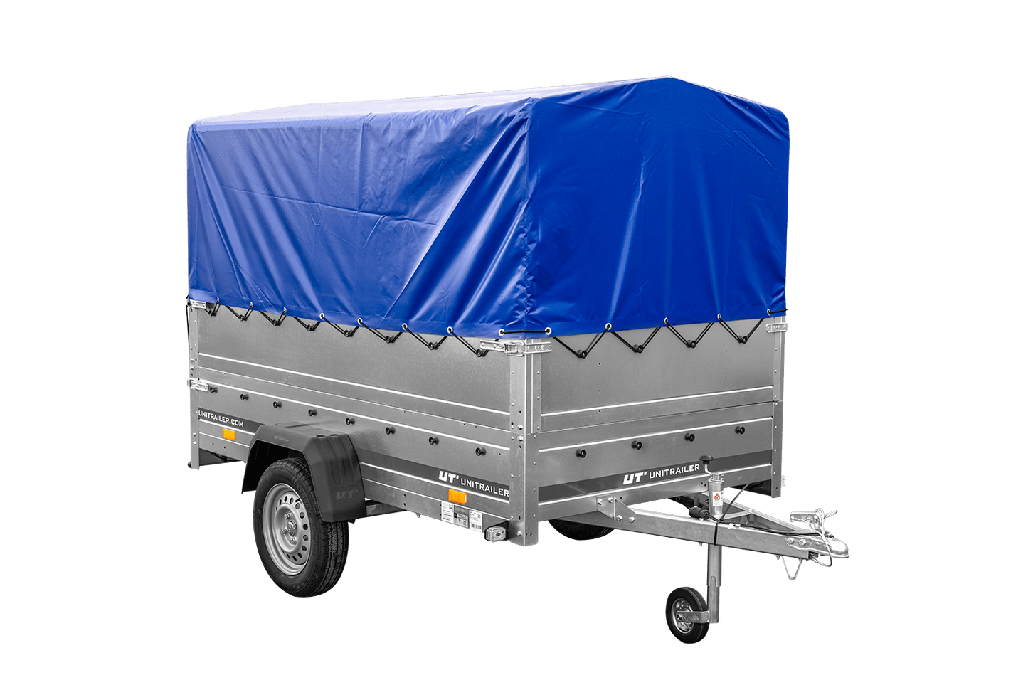 Remolque para coche 230x125 UNITRAILER GARDEN 230 FD con laterales BIS, estructura H-800 y lona azul