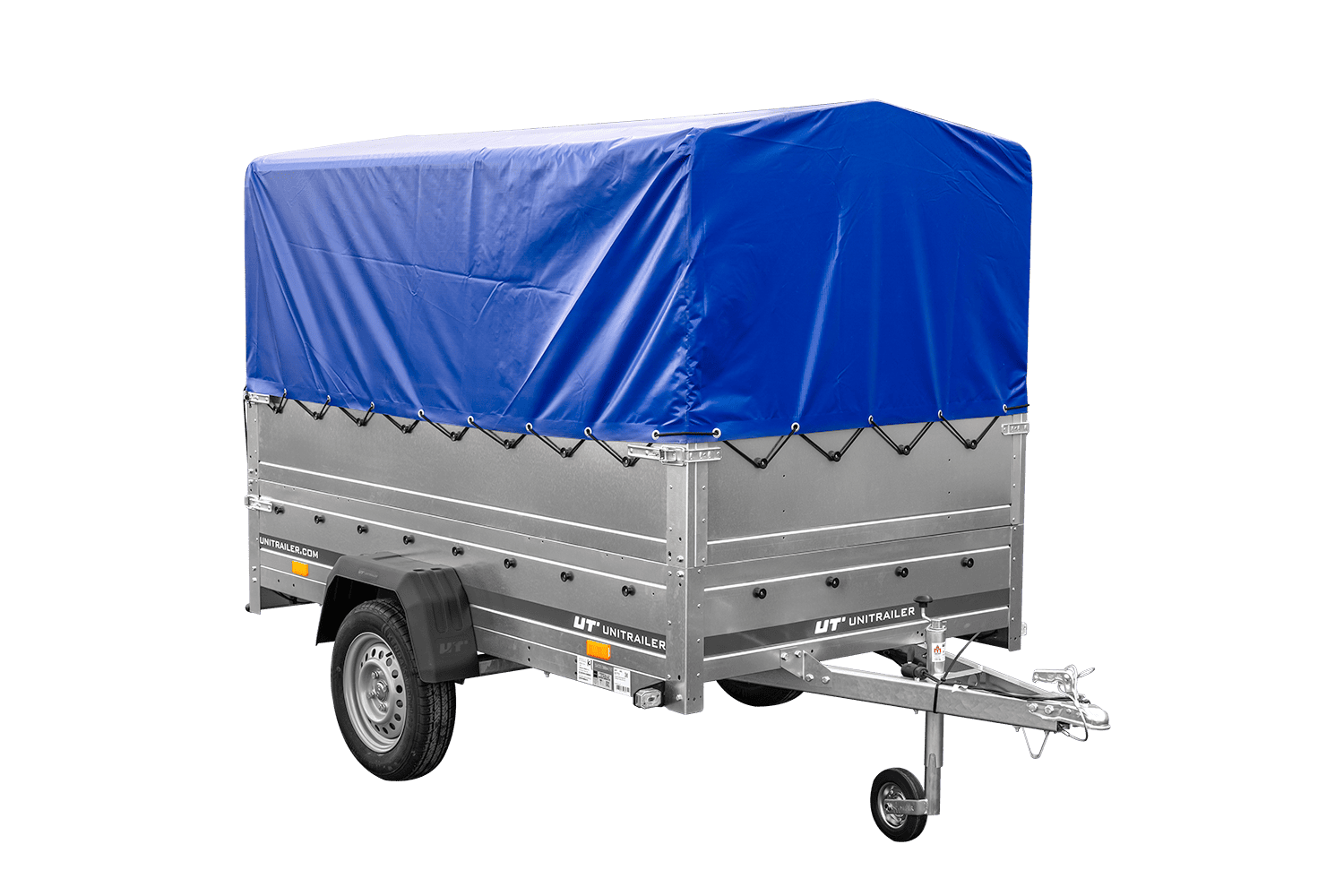 Remolque para coche 230x125 UNITRAILER GARDEN 230 FD con laterales BIS, estructura H-800 y lona azul