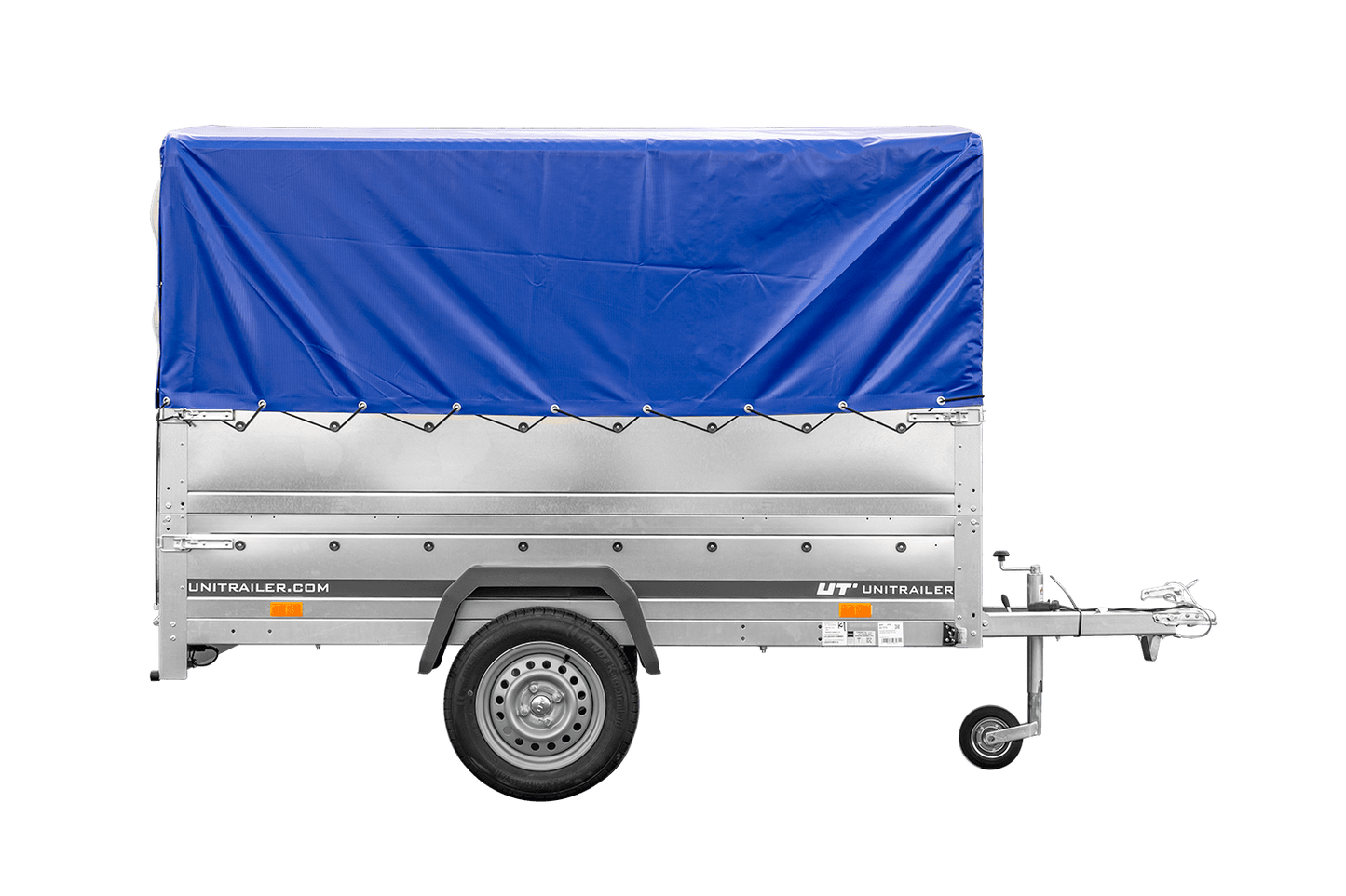 Remolque para coche 230x125 UNITRAILER GARDEN 230 FD con laterales BIS, estructura H-800 y lona azul