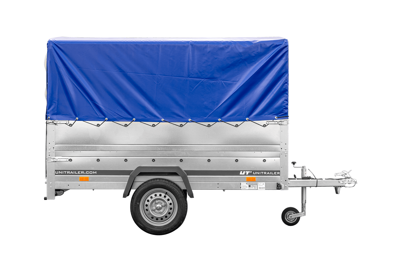 Remolque para coche 230x125 UNITRAILER GARDEN 230 FD con laterales BIS, estructura H-800 y lona azul