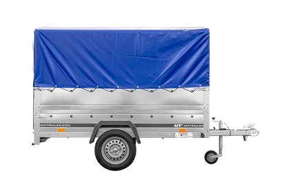 Remolque para coche 230x125 UNITRAILER GARDEN 230 FD con laterales BIS, estructura H-800 y lona azul