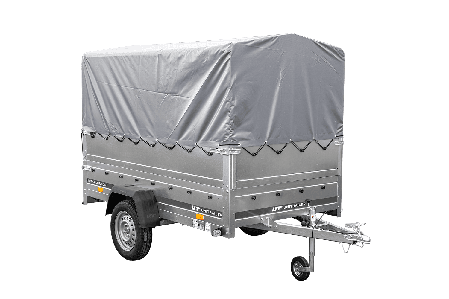 Remolque de coche 230x125 UNITRAILER GARDEN 230 FD con laterales BIS, estructura H-800 y lona gris