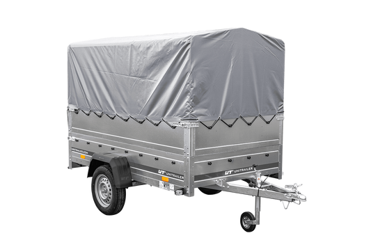Remolque de coche 230x125 UNITRAILER GARDEN 230 FD con laterales BIS, estructura H-800 y lona gris