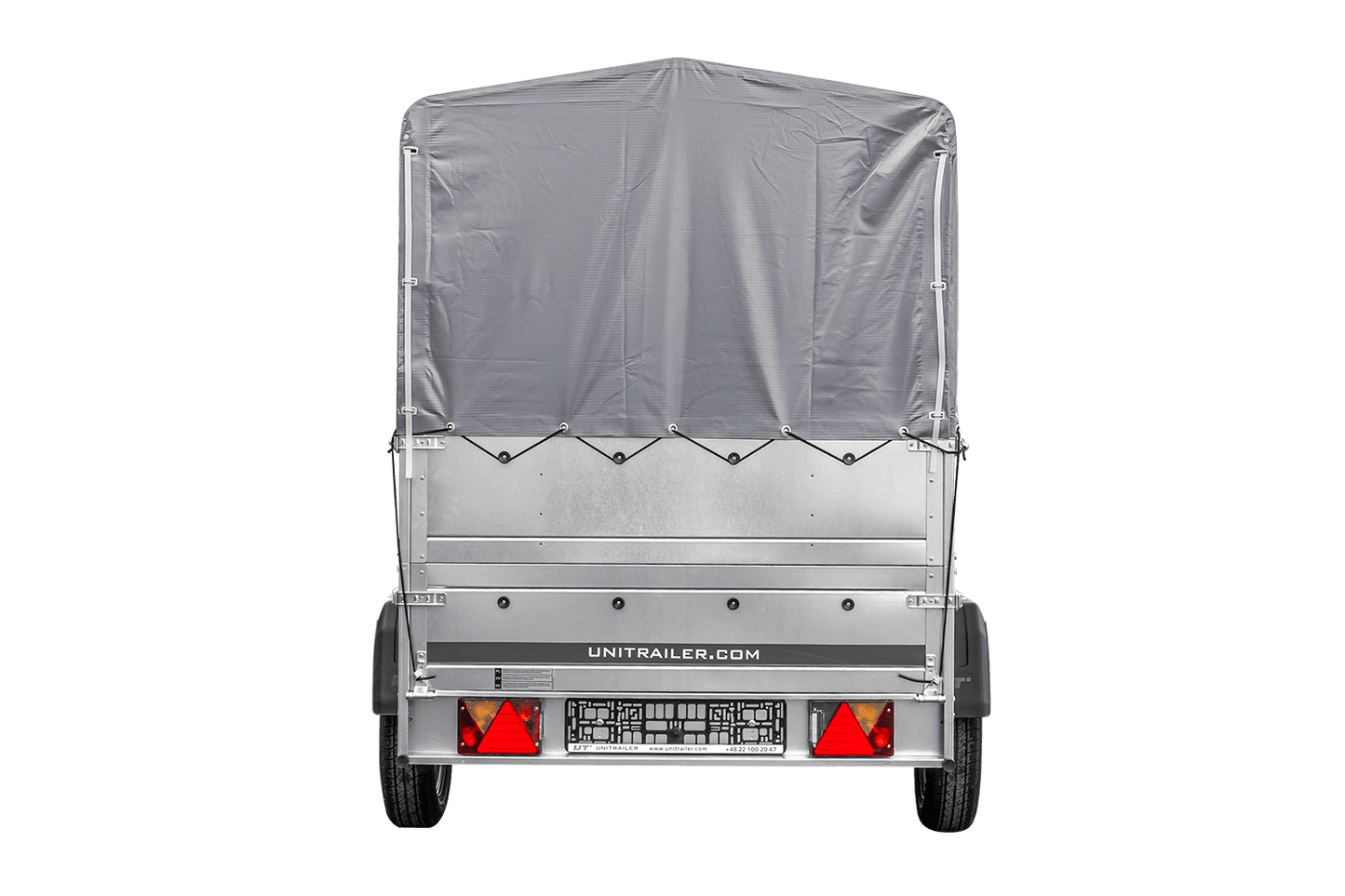 Remolque de coche 230x125 UNITRAILER GARDEN 230 FD con laterales BIS, estructura H-800 y lona gris