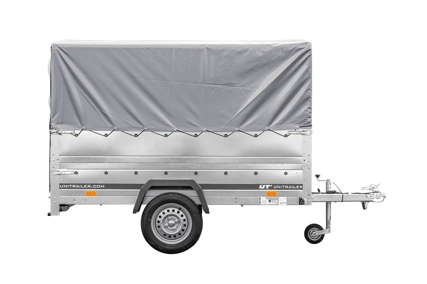 Remolque de coche 230x125 UNITRAILER GARDEN 230 FD con laterales BIS, estructura H-800 y lona gris