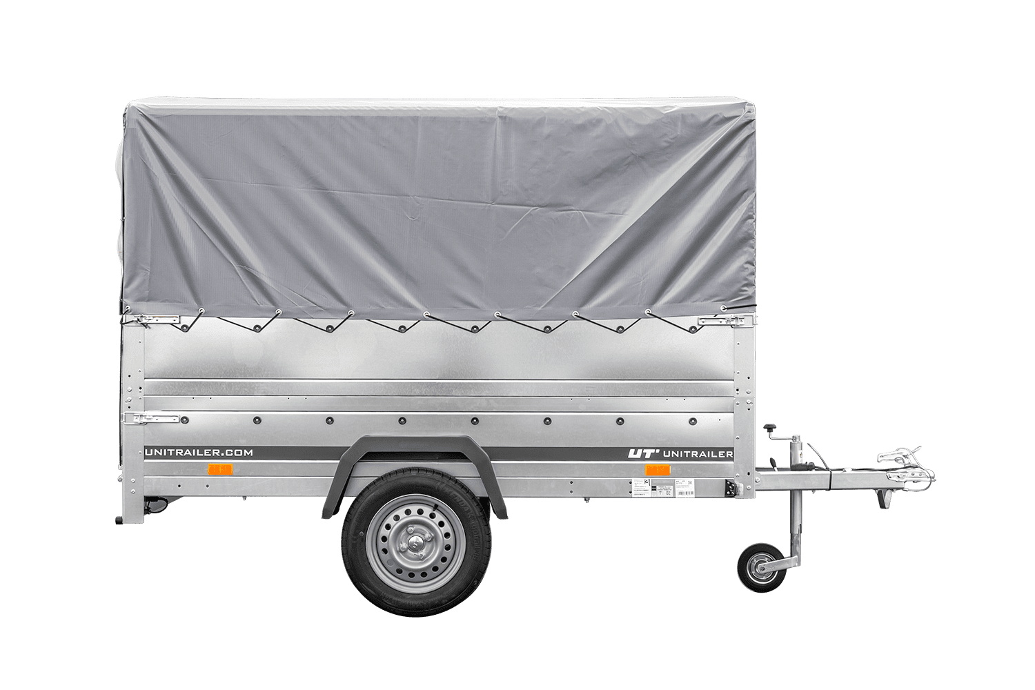 Remolque de coche 230x125 UNITRAILER GARDEN 230 FD con laterales BIS, estructura H-800 y lona gris