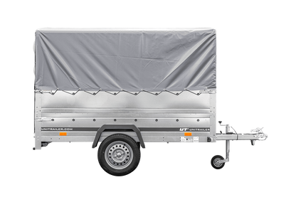 Remolque de coche 230x125 UNITRAILER GARDEN 230 FD con laterales BIS, estructura H-800 y lona gris