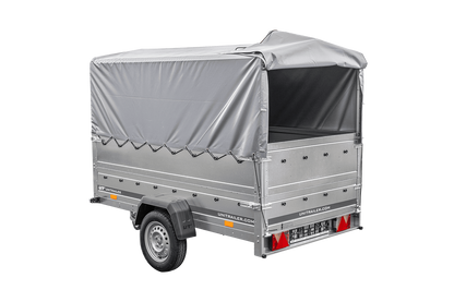 Remolque de coche 230x125 UNITRAILER GARDEN 230 FD con laterales BIS, estructura H-800 y lona gris