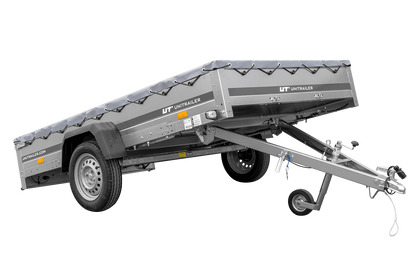 Remolque de coche 264x150 UNITRAILER GARDEN 265 BASCULANTE con soporte para lona plana y lona gris
