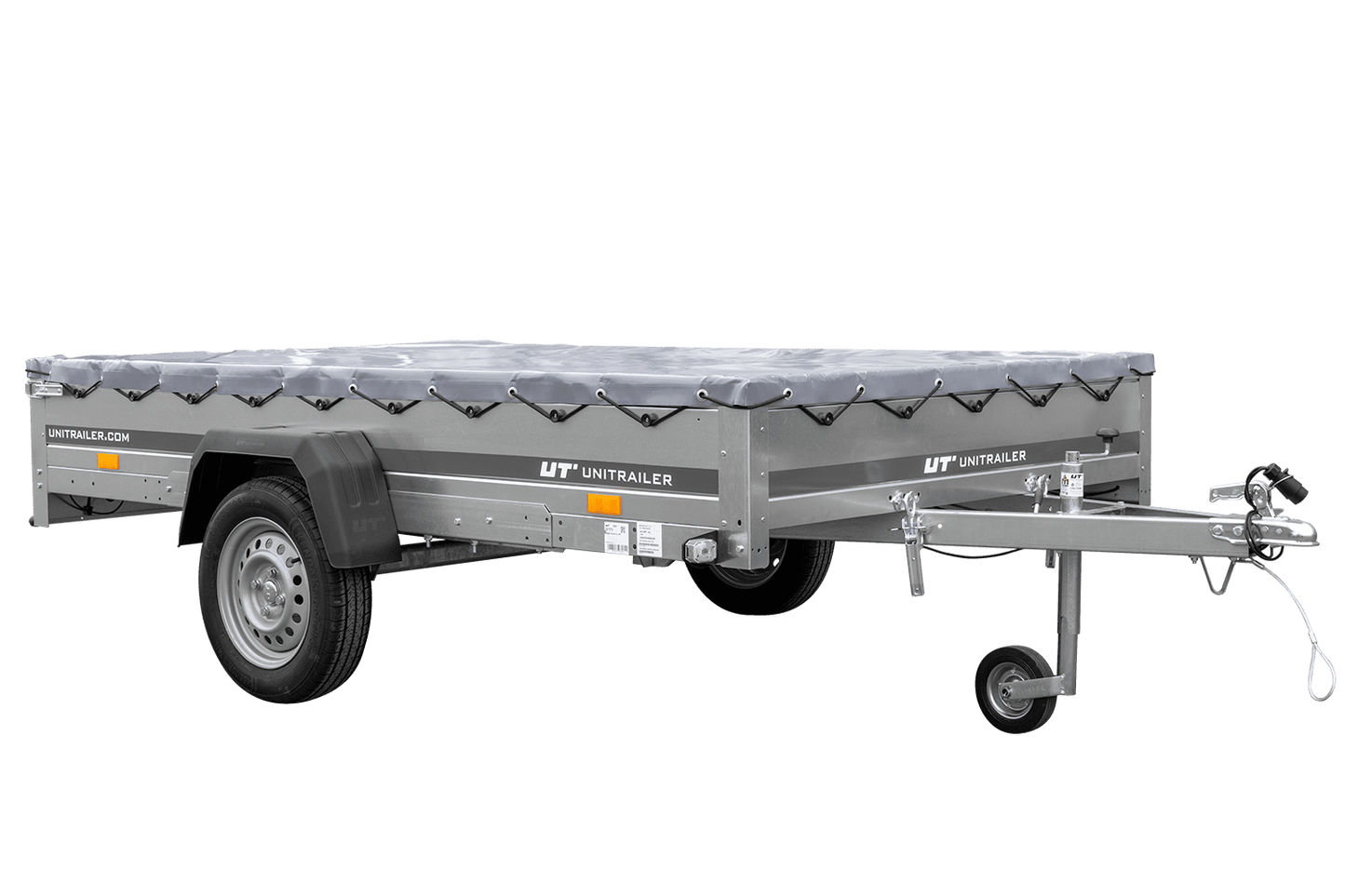 Remolque de coche 264x150 UNITRAILER GARDEN 265 BASCULANTE con soporte para lona plana y lona gris