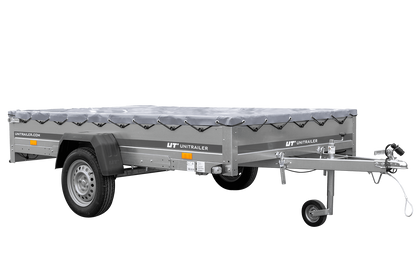 Remolque de coche 264x150 UNITRAILER GARDEN 265 BASCULANTE con soporte para lona plana y lona gris