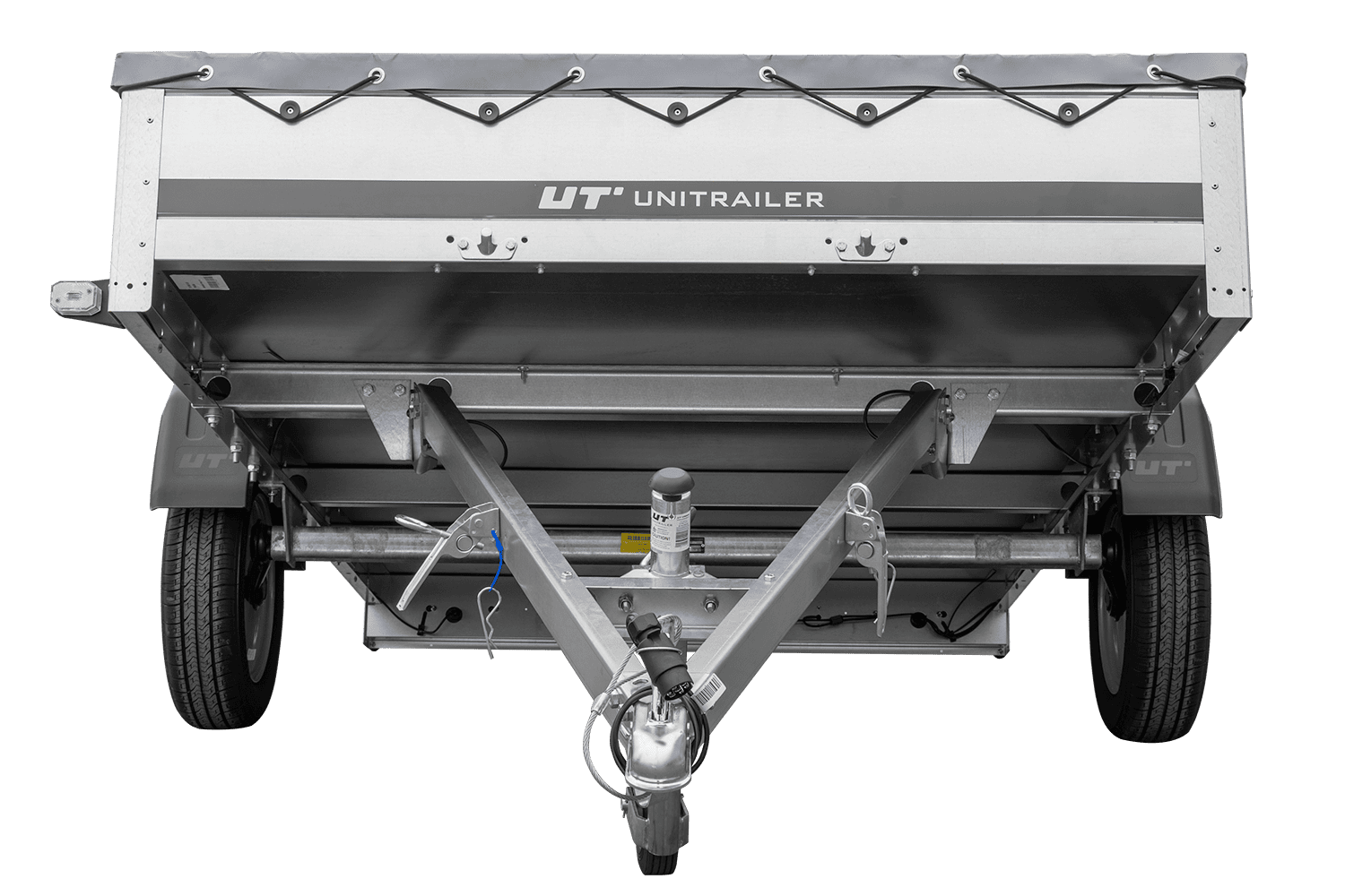 Remolque de coche 264x150 UNITRAILER GARDEN 265 BASCULANTE con soporte para lona plana y lona gris