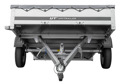Remolque de coche 264x150 UNITRAILER GARDEN 265 BASCULANTE con soporte para lona plana y lona gris