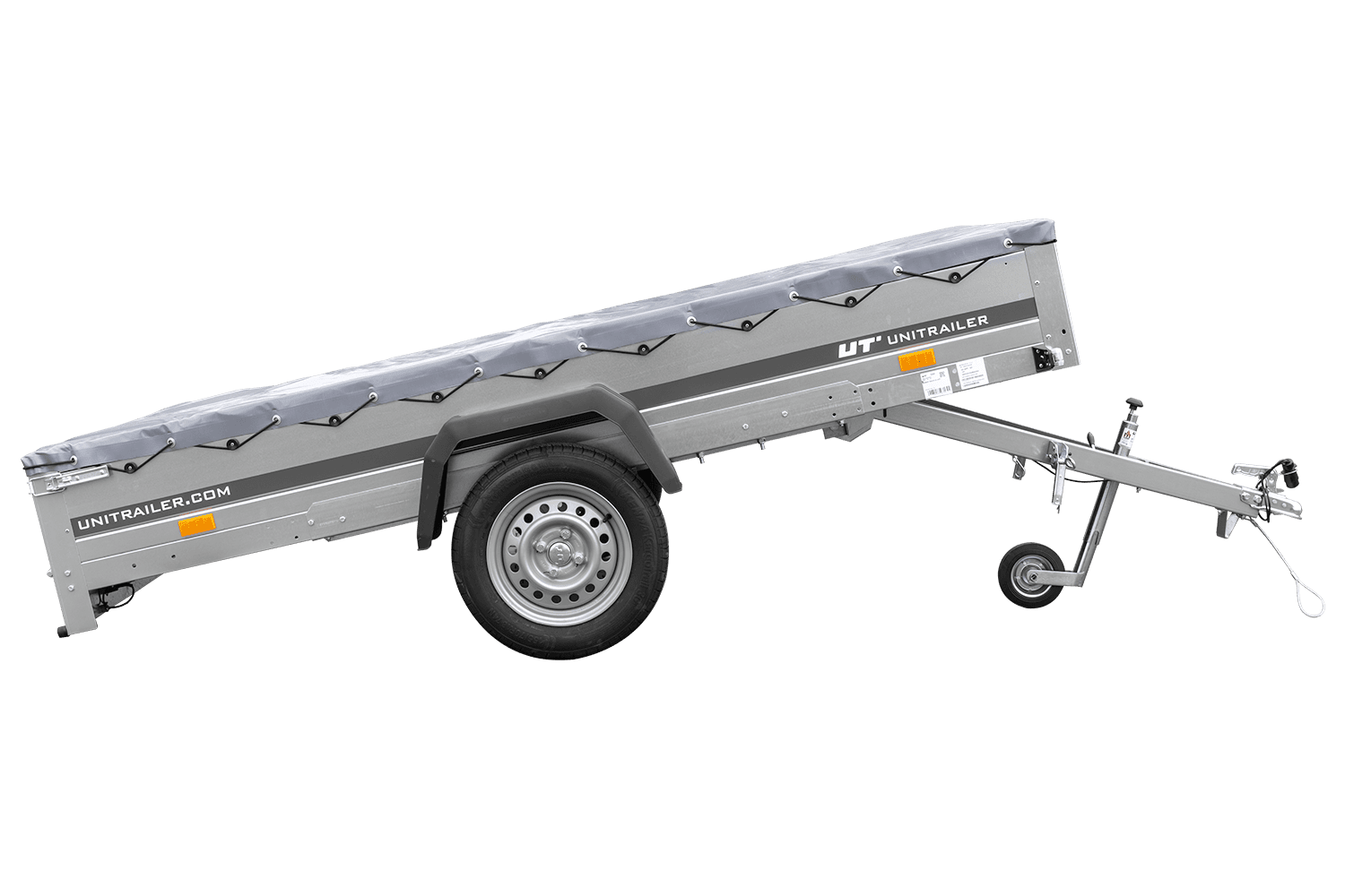 Remolque de coche 264x150 UNITRAILER GARDEN 265 BASCULANTE con soporte para lona plana y lona gris