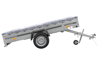 Remolque de coche 264x150 UNITRAILER GARDEN 265 BASCULANTE con soporte para lona plana y lona gris